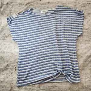Lavish Blue and White Striped Knit Chic Button Twist Front Blouse Top Size S